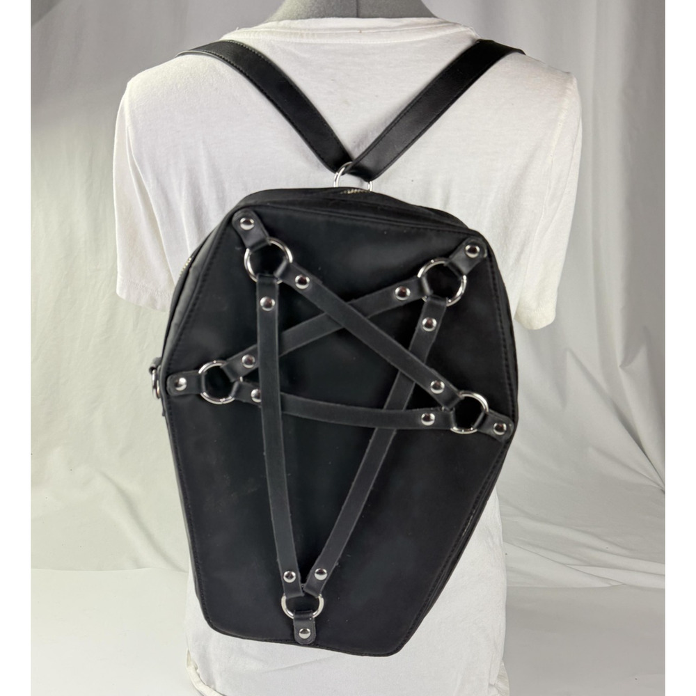 KILLSTAR Black Occult Luxury Pentagram Bondage Coffin Purse Unisex Goth Backpack